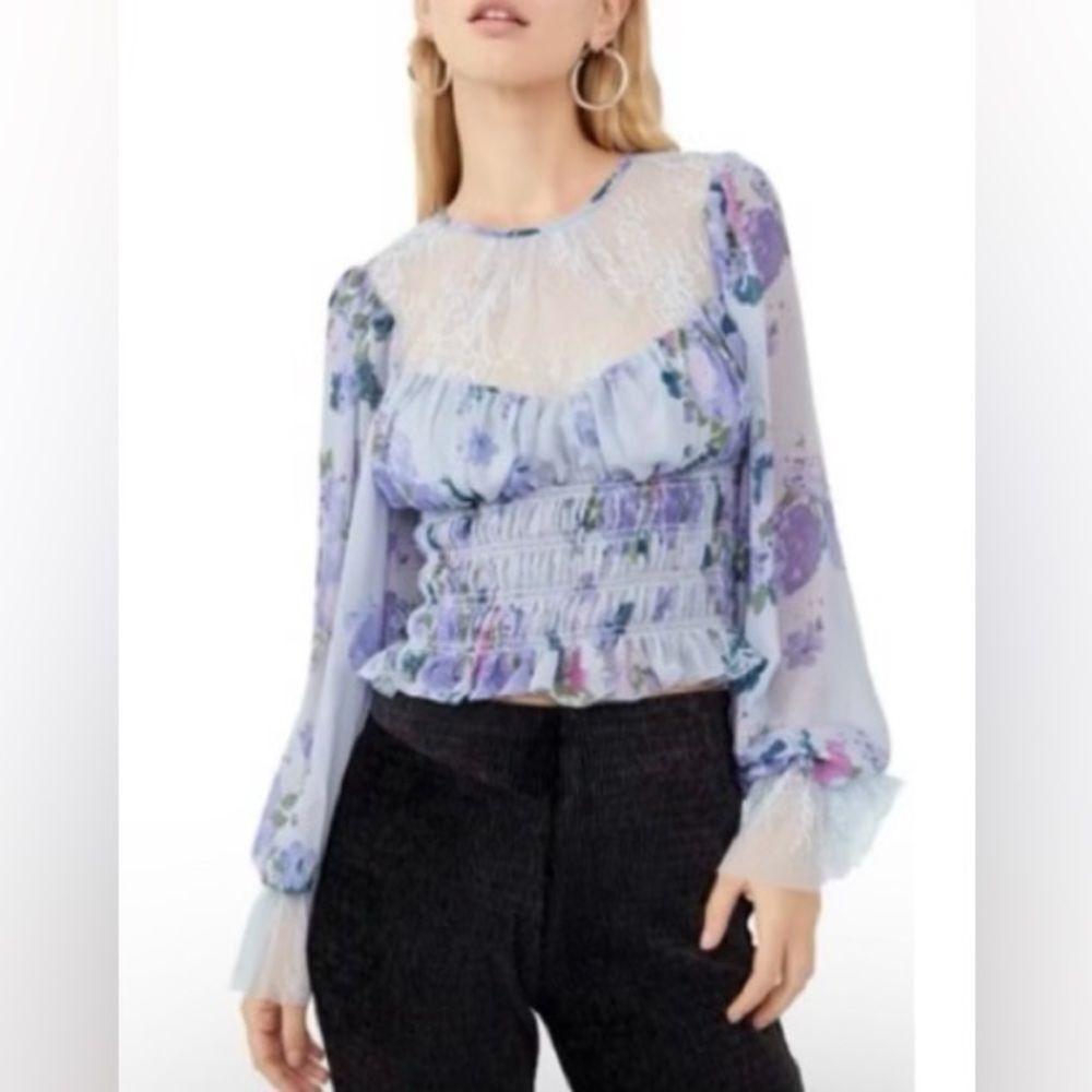 🌿NWT•Free People•Daphne Blouse•Floral•Lace•Size XS